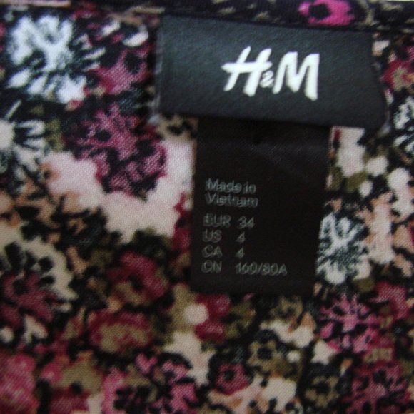 H&M Purple Pink Black Floral Boho Babydoll Peasant Dress - Picture 3 of 15